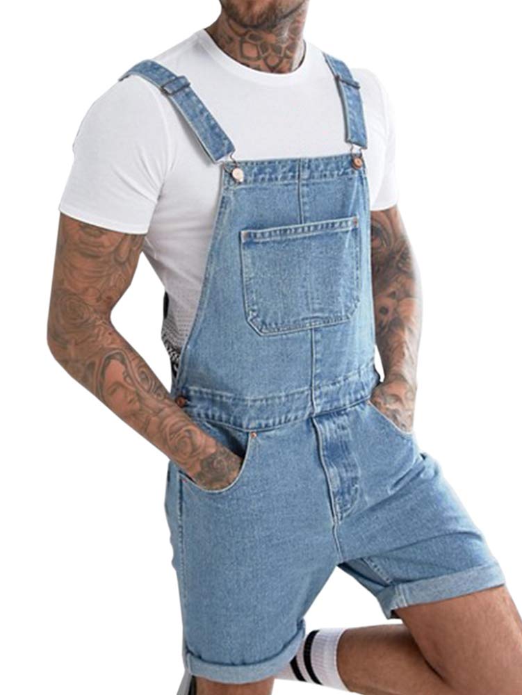 Runcati Mens Denim Shorts Bib Overall Jean Romper Casual Relaxed Fit Walkshort Button Pockets Summer Jumpersuit - Image 3
